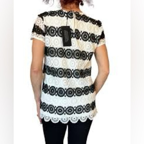 Karl Lagerfeld Fitted Lace Blouse in Black and White - Picture 2 of 13
